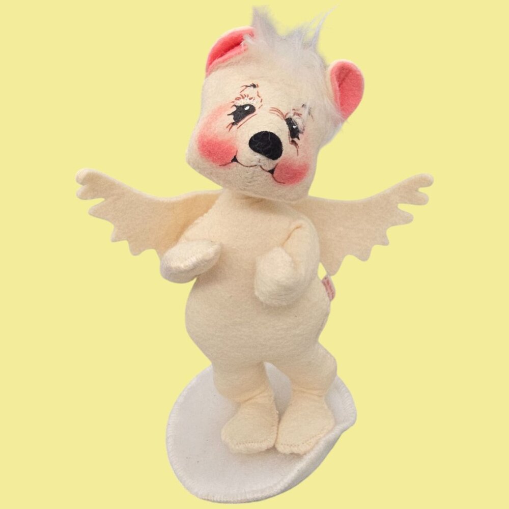 Annalee Mobilitee Dolls Vintage Angel Bear Figurine With Halo & Wings 7.5"
